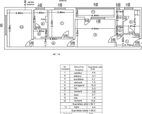 Apartament 3 camere semidecomandat, 67 mp, Podu Ros  Tudor Vladimirescu !!